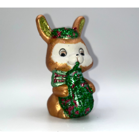 Other - Vintage Ceramic Scottish Bunny Rabbit Playing Bagpipes Red Green Hat Rare OOAK